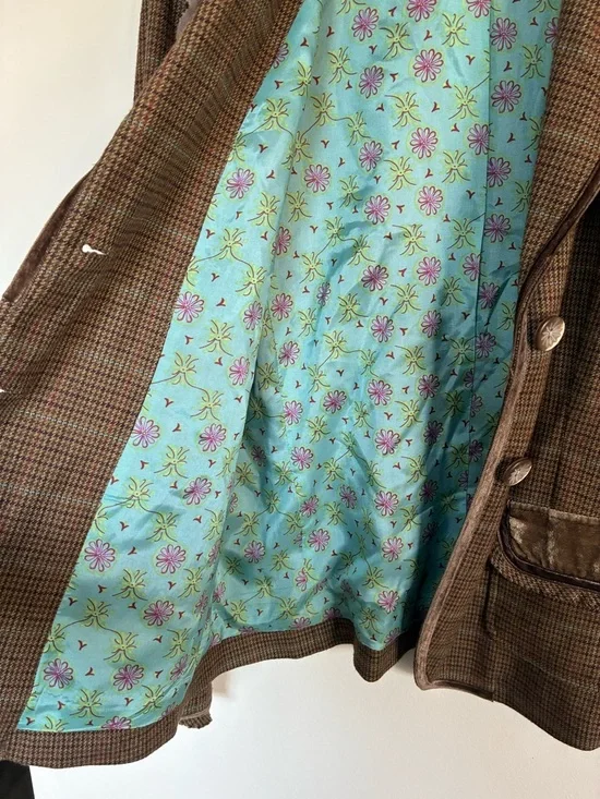 J Jill Blazer Jacket 12 Houndstooth Wool Blend Velvet Trim Boho Flower Child Y2K - Picture 10 of 15